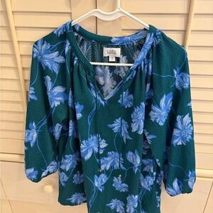 Croft & Barrow Teal and Blue Floral Blouse